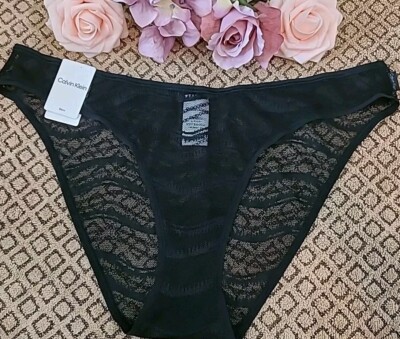 CALVIN KLEIN Black Beauty LuXury Lace Bikini Panty Medium QD3972 ~ $15.00