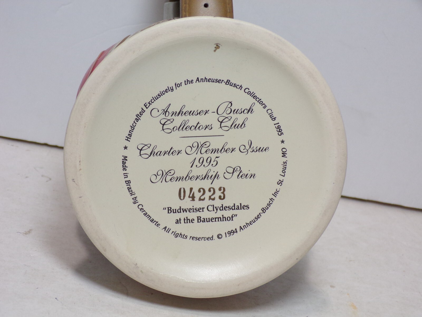 Budweiser Clydesdales Bauernhof  6.5" Anheuser-Busch 1995 Member Stein 051925WT