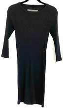 ENZA COSTA Charcoal Gray Heather Ribbed Rib Knit Sweater 3/4 Sleeve Dress XS 0/2