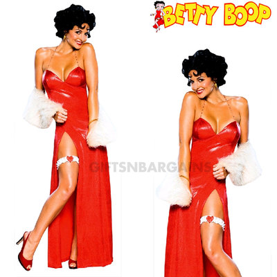 betty boop red dress costume Gown Red Velour & Wht Faux Fur Trim Strapless "Betty Boop" Style Costume Dress