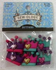 6 Crown Buttons Marked Shank 1" Purple Teal Sew-ology 2010 #21E