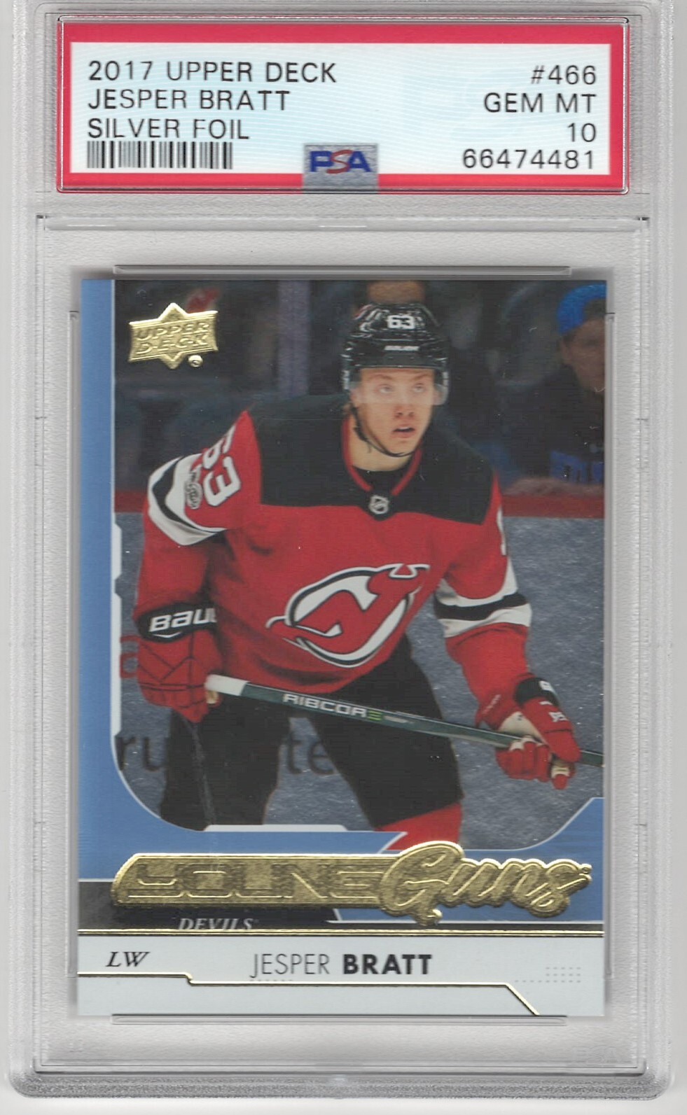 2017-18 Upper Deck Young Guns Silver Foil Jesper Bratt #466 Rookie RC PSA 10