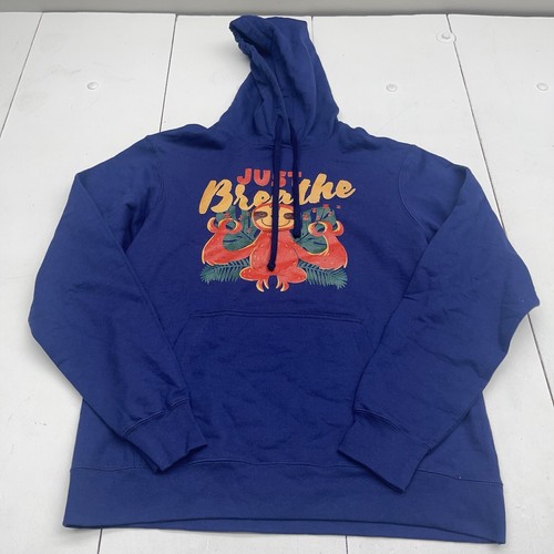 Port & Company Blue Just Breath Sloth Graphic Hoodie Unisex Adults Medium