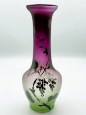GORGEOUS ANTIQUE PLUM BLEND TO GREEN BOHEMIAN LOETZ SILVER OVERLAY VASE!