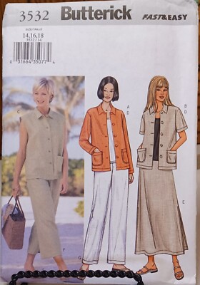 3532 Butterick SEWING Pattern UnCut Misses 14-18 jacket vest top pants long skrt