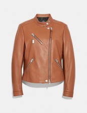 Nwot Authentic Coach Ladies Premium Leather Racer Jacket Size Xs