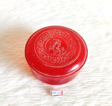 1960s Vintage Woman Embossed Plastic Powder Red Round Old Decorative Box PLA208