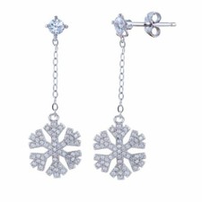 Sterling Silver Dangling CZ Stones Snowflake Stud Earrings