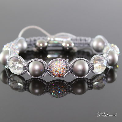 Damen Grau Kristall Rock Perlen Armband/Armschmuck Zirkon für Frauen verstellbar