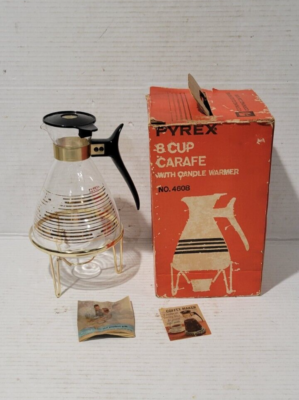 Vtg Pyrex 8 Cup Carafe w/Candle Warmer #4608 in Original Box | eBay