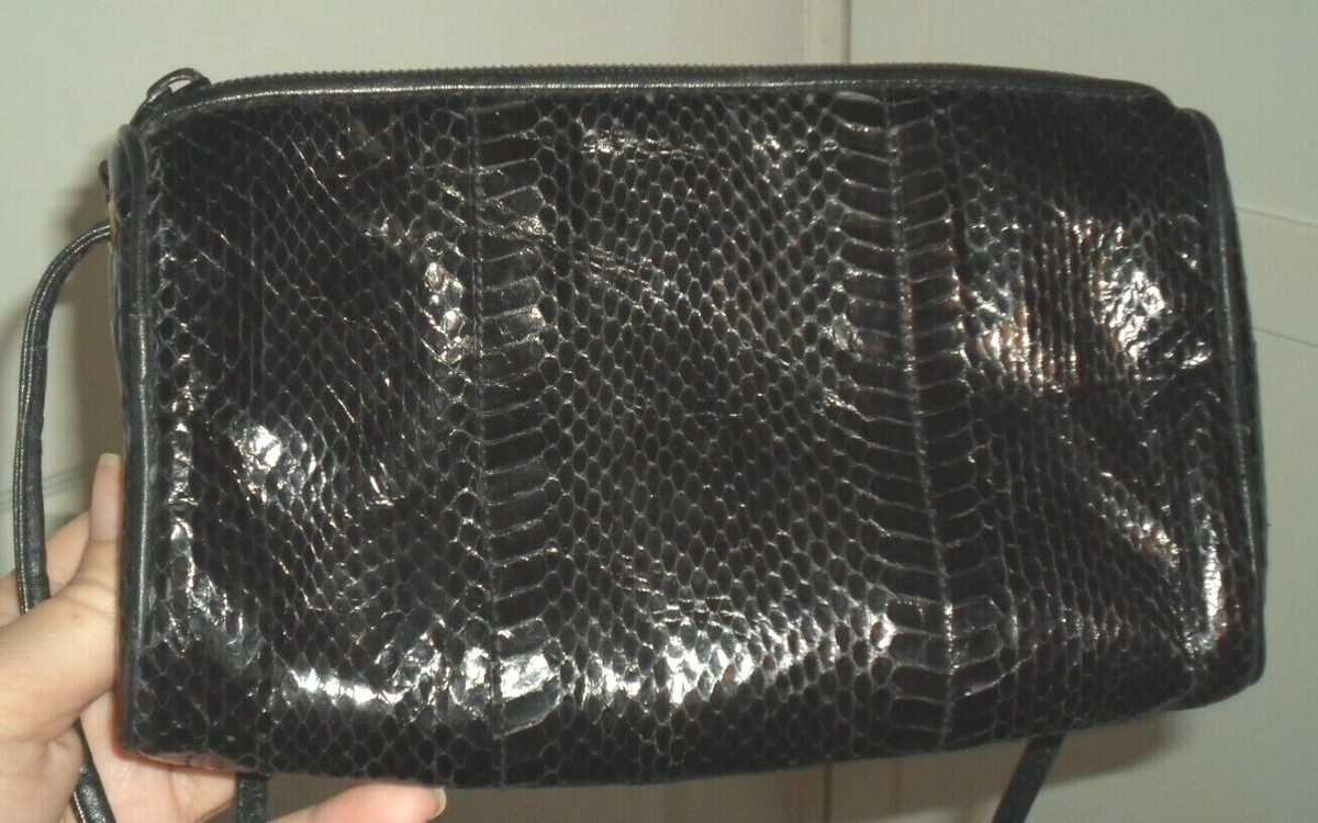 Vintage Magid Genuine Snakeskin Crossbody Bag Purse BLACK 