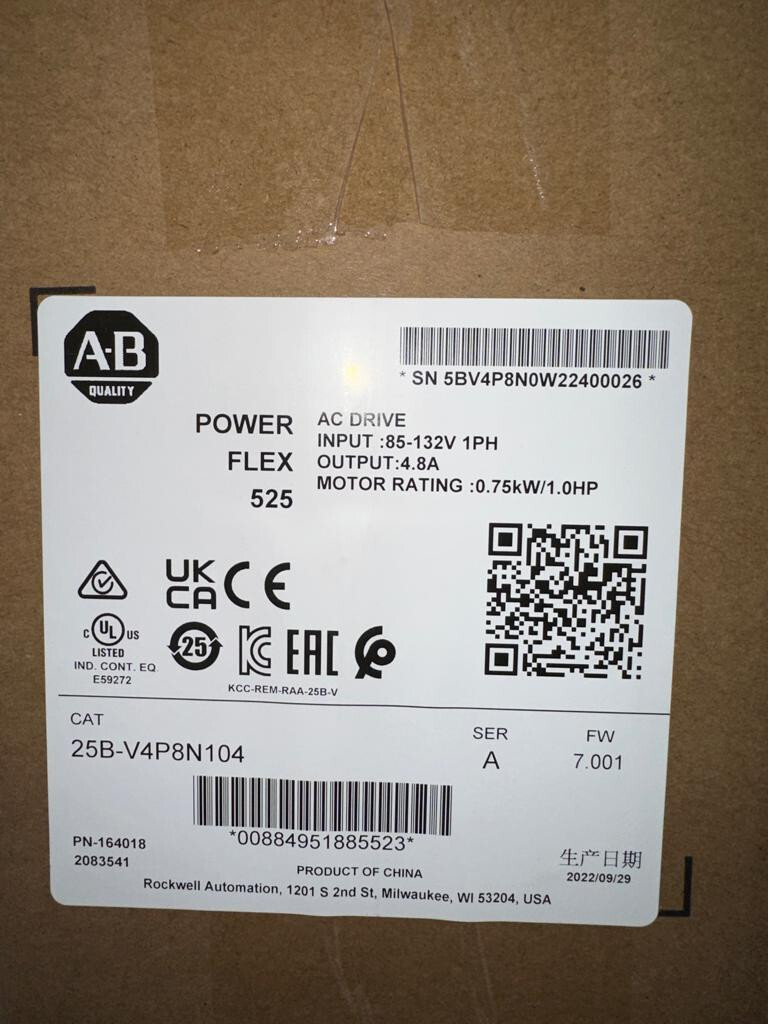 NEW AB 25B-V4P8N104 PowerFlex 525 AC Drive 0.75kW 1Hp 25BV4P8N104