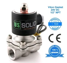 U. S. Solid 1/2" Stainless Steel Electric Solenoid Valve 24V DC Viton