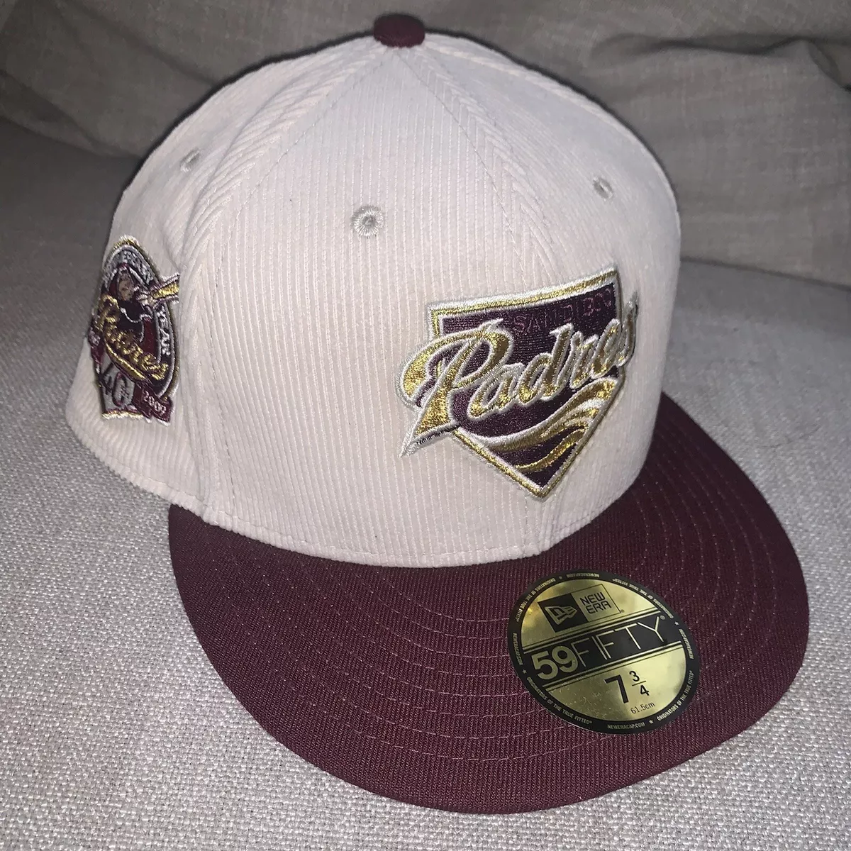 New Era Padres Hat 7 3/4 San Diego Fitted MLB Majestic Maroon Corduroy  59FIFTY