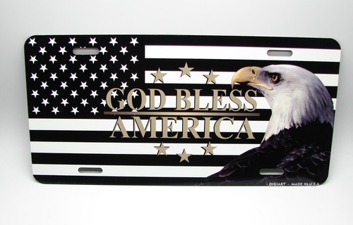 GOD BLESS AMERICA AMERICAN FLAG BALD EAGLE Metal Novelty Car License Plate Tag - Picture 3 of 12