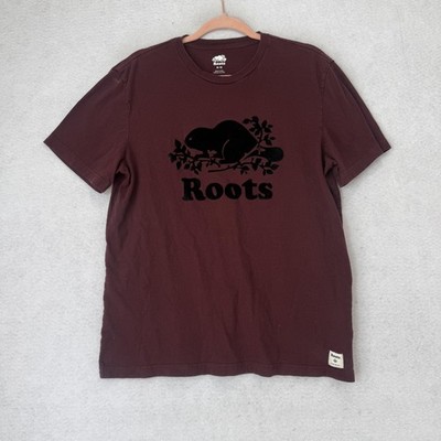 Roots Shirt Mens Medium Red Beaver Logo Graphic Tee 100% Cotton Tagless Top