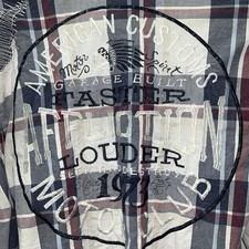 Mens Long Sleeve Embroider Plaid Button Up Affliction Y2K Black Premium Size XL