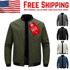 Mens Business Casual Lightweight Jacket Spring Autumn Solid Baseball Collar Coat