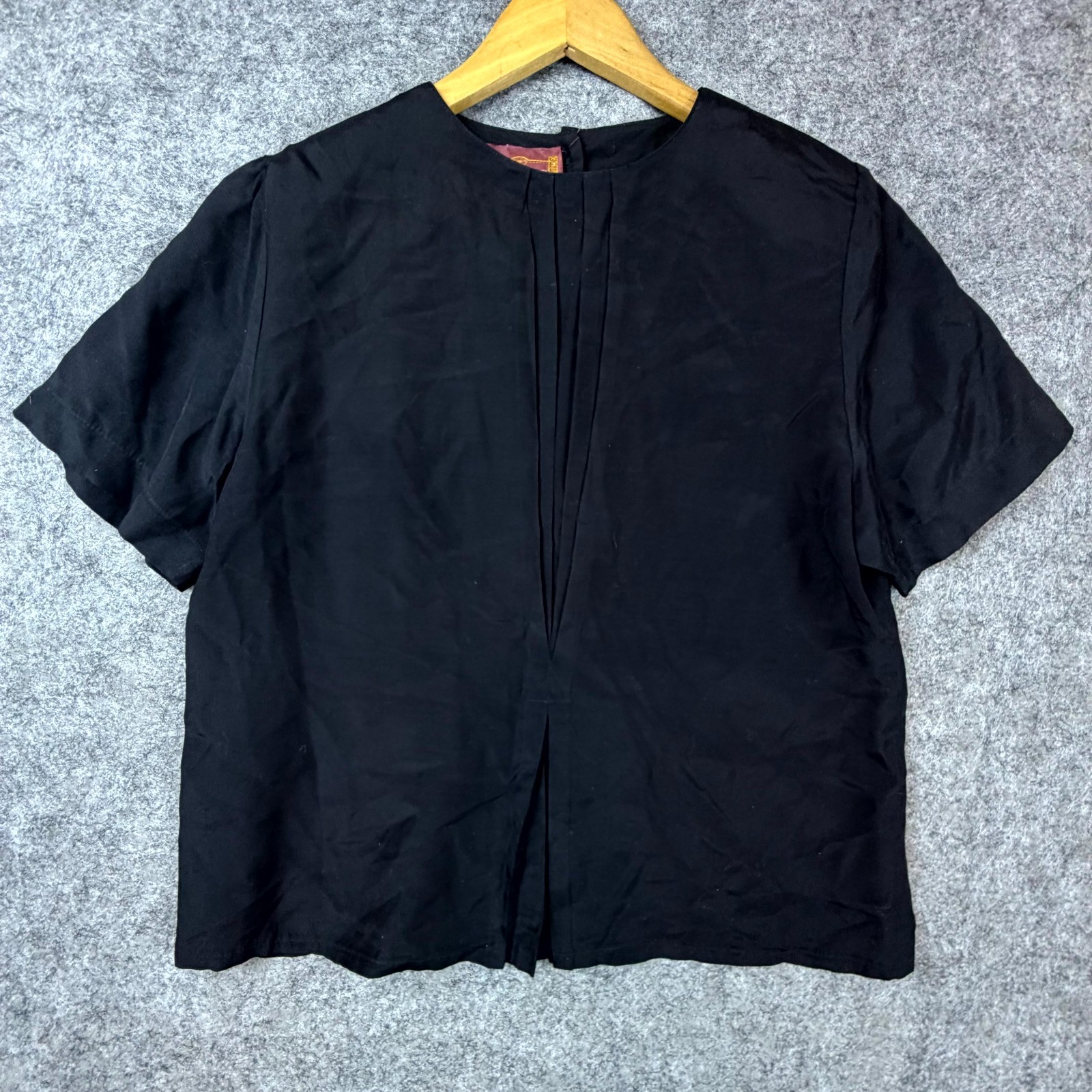 Vintage Worthington Secretary Blouse Women Medium Black Pleated 90s Office Chic