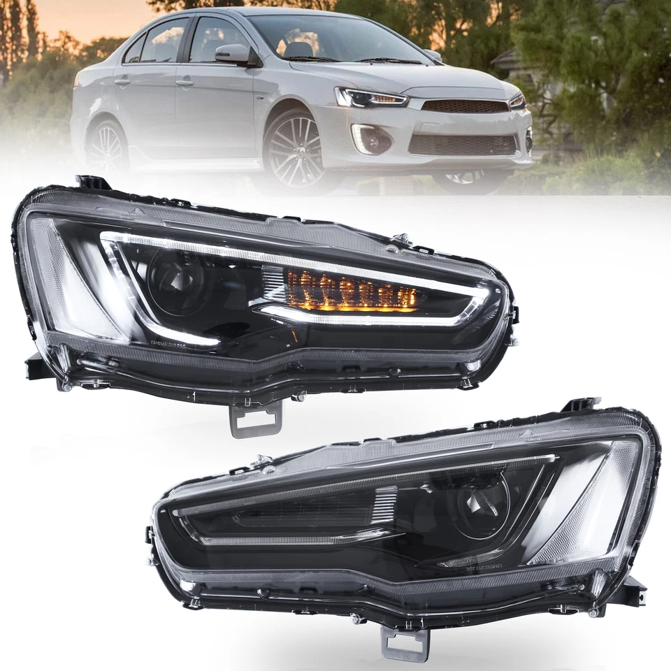2*VLAND LED DRL Scheinwerfer Für 2008-2020 Mitsubishi Lancer mit Gelb Dynamic - Bild 2 von 4