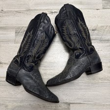 Vintage Larry Mahan Boots 9.5 D Blue Leather Western Cowboy Almond Toe USA Made