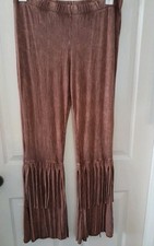 Vintage Womens Large Boho Western Fringe 70s Style Brown Flare Pants. . B16