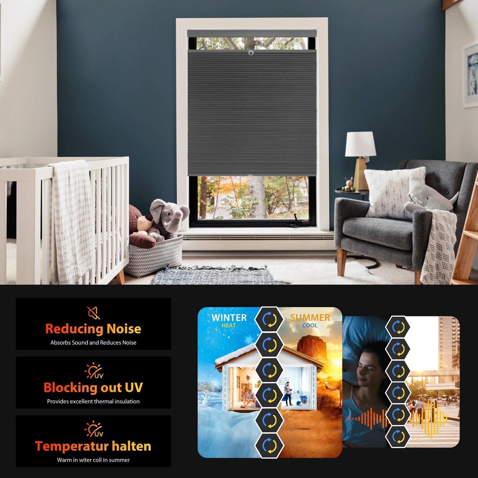 top Down Bottom up Cellular Shades Cordless Blackout Energy Saving Honeycomb ...