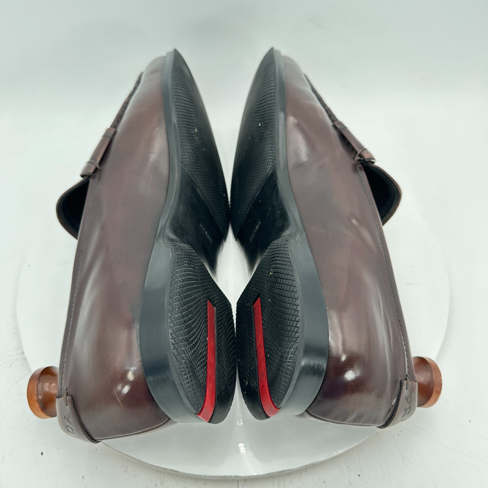 Prada Men Size 10.5 D Dark Brown Leather Slip On Penny Loafer Dress Shoes thumbnail 7