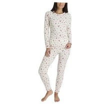 Women's Thermal Underwear Set- Soft Brushed Waffle Base Large Ivory Cardinal