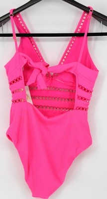 BECCA Swimsuit Womens S Pink Ribbed Cutout One Piece Bralette
