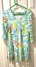 BARBARA GERWIT White Blue Green Pink Dress S Vintage Holland Windmills Tulips
