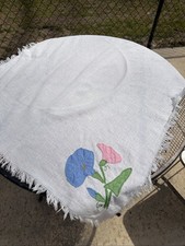 Cottage Core Flower Appliqu d Linen White Tablecloth Green Pink Blue 29 X 33 In
