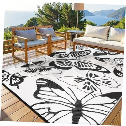 Butterfly Outdoor Rug for Patio, 8'x10' Waterproof Eco-Friendly Outdoor
