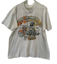 Vtg 1989 Hog Heaven Cycle 12th Annual Party Biker T-Shirt White USA Made Sz L#87