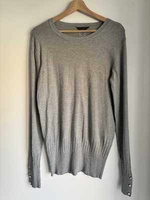 Dorothy Perkins grauer Feinstrickpullover | Langarm gerippter Saum | Größe 12
