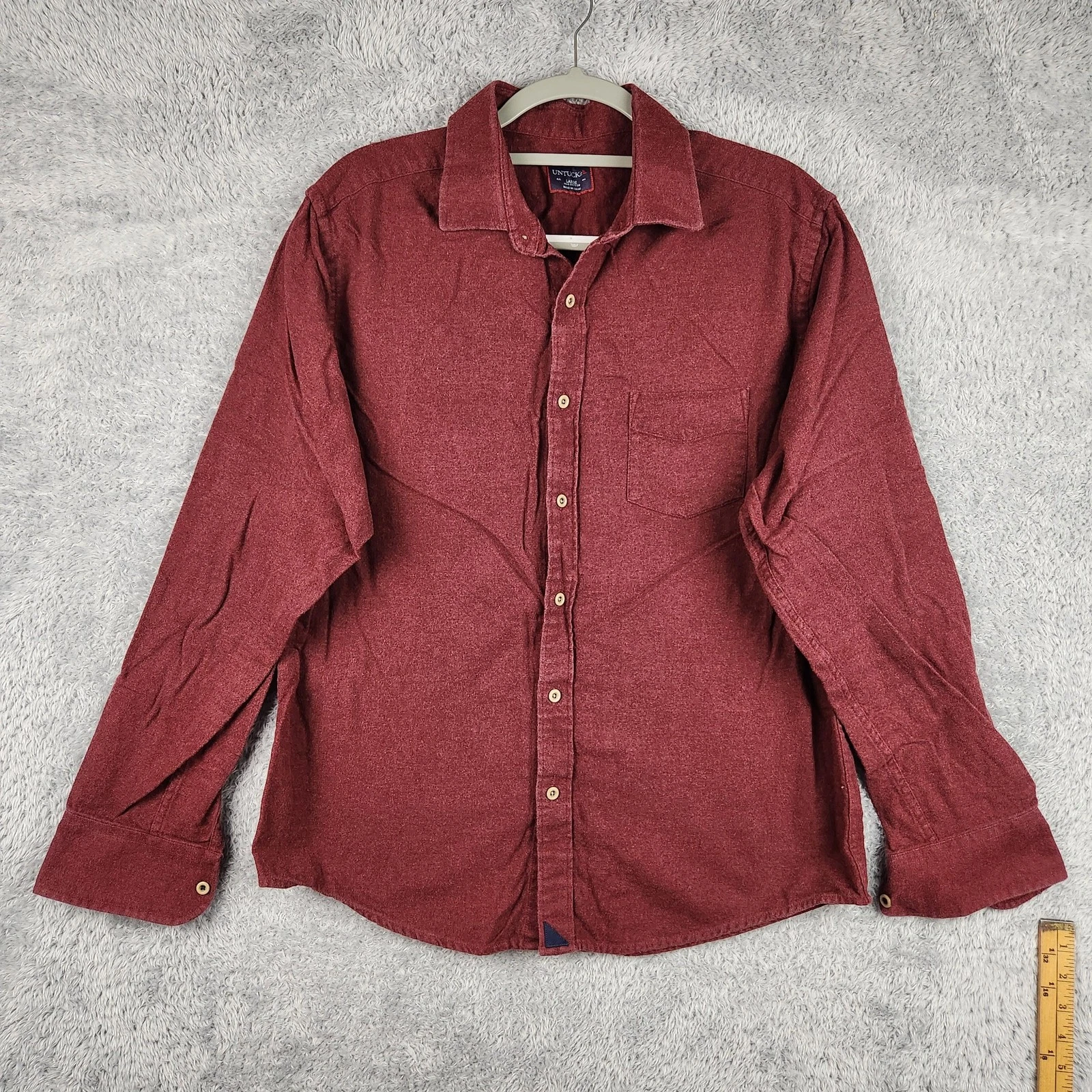 UNTUCKit Shirt Mens Large Red Flannel Cotton Button Long Sleeve Pocket Preppy