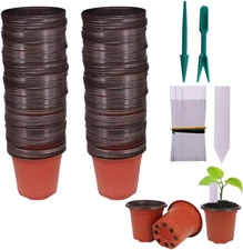 Garden-Ready: 100 Pcs 4" Plastic Pots, Waterproof Tags, & Handy Mini Tools Set