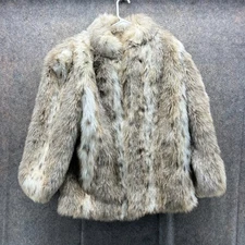 Jordache Jacket Womens XL Beige Faux Fur Khaki Animal Hair USA Vintage 80s Hook