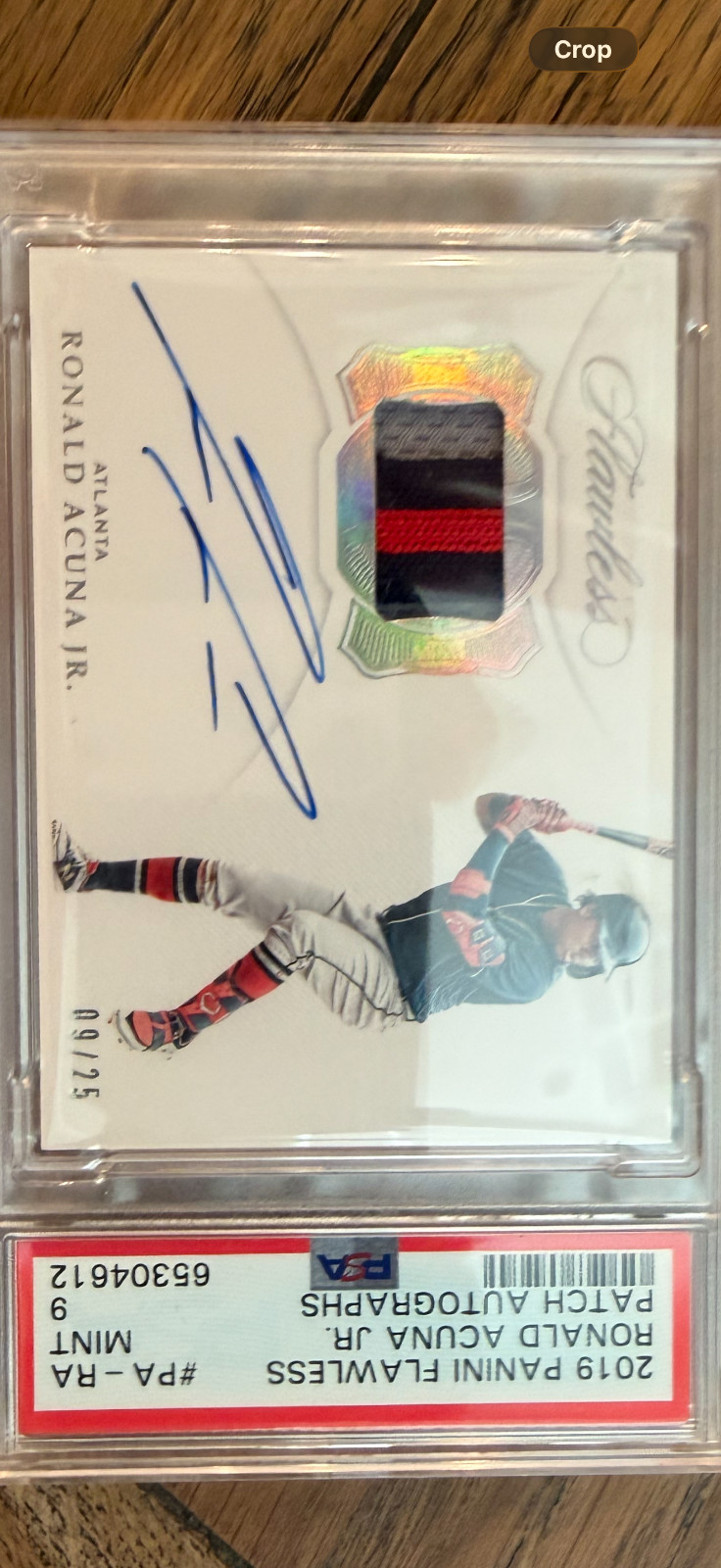 Ronald Acuna Jr 2019 Panini Flawless 3 Color Patch Auto /25 PSA 9 OnCard Braves