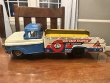Vintage 15" Tin Litho S E Japan Friction 24/hr Wrecker Service Tow Truck Toy