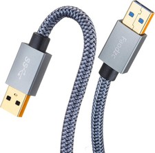 USB 3.0 A Male to A Cable - 1 ft Nylon Braided Double End Cord Black