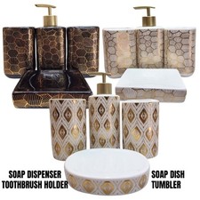 Luxury Ceramic Gold Black & White Bathroom Accessory Set 4-Piece Glam Durable Ce