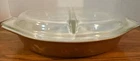 Vintage Pyrex Early American 1 1/2 Quart Brown & Gold Divided Casserole w/ Lid
