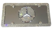 Mercedes Benz Bling Crystallized Mirror Front Plate W/ 4 Row Clear License Frame