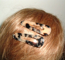 PAIR FRENCH TORTOISE LUCITE 2.5" HAIR CLIPS NWT