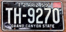 NICE ORIGINAL 1959 1960 ARIZONA TRAILER LICENSE PLATE TH 9270 MVD A-OK AIRSTREAM