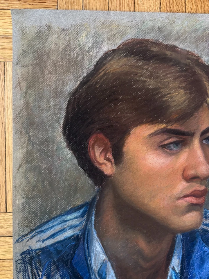 Retrato académico masculino contemporáneo papel pastel 25 x 19 Peter Feldman Gay Int Foto 2 de 4