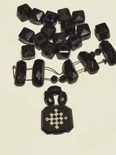 Victorian Antique 1800s Black Glass Mourning Piece "repair " Square Beads  more