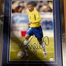 Ronaldo Autographed Photo Brazil 9 Yellow/Blue Jersey with Certificate