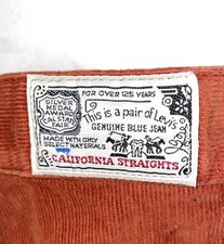 Vintage 80's Levi's Corduroy Jeans Pants 3x31 California Straights